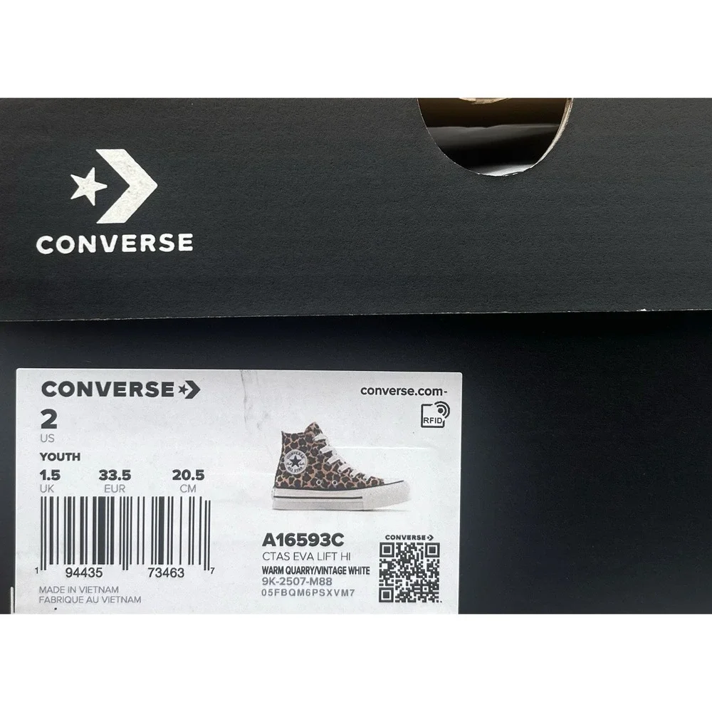 Converse Chuck Taylor Lift Youth Girls High-Top Sneakers Size 2 Vintage Leopard